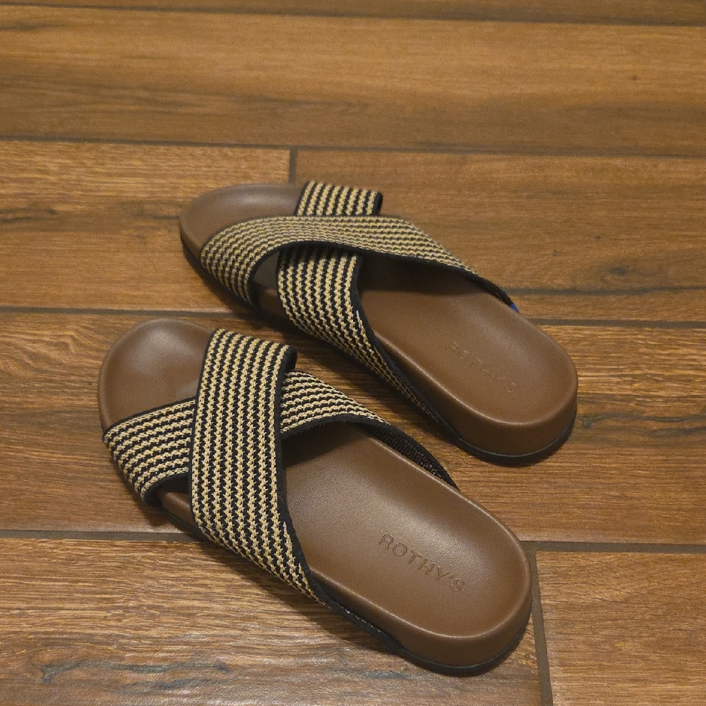 Rothy's Black and Tan Women's The Weekend Slide Sandals